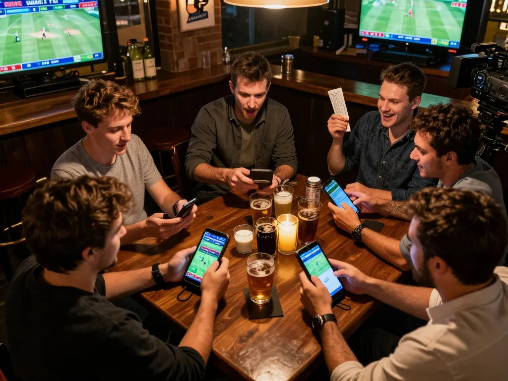 CM88 sports enthusiasts engaging in dynamic live betting at a vibrant bar venue.