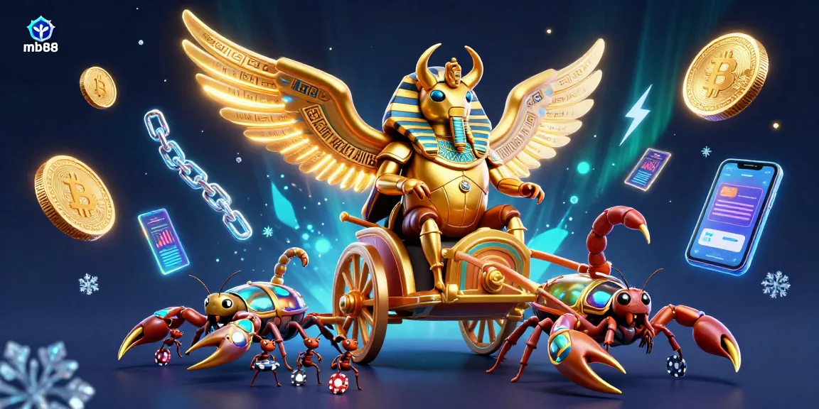 Engage with mb88's vibrant golden beetle and crypto-themed casino adventure illustration featuring dynamic betting elements.