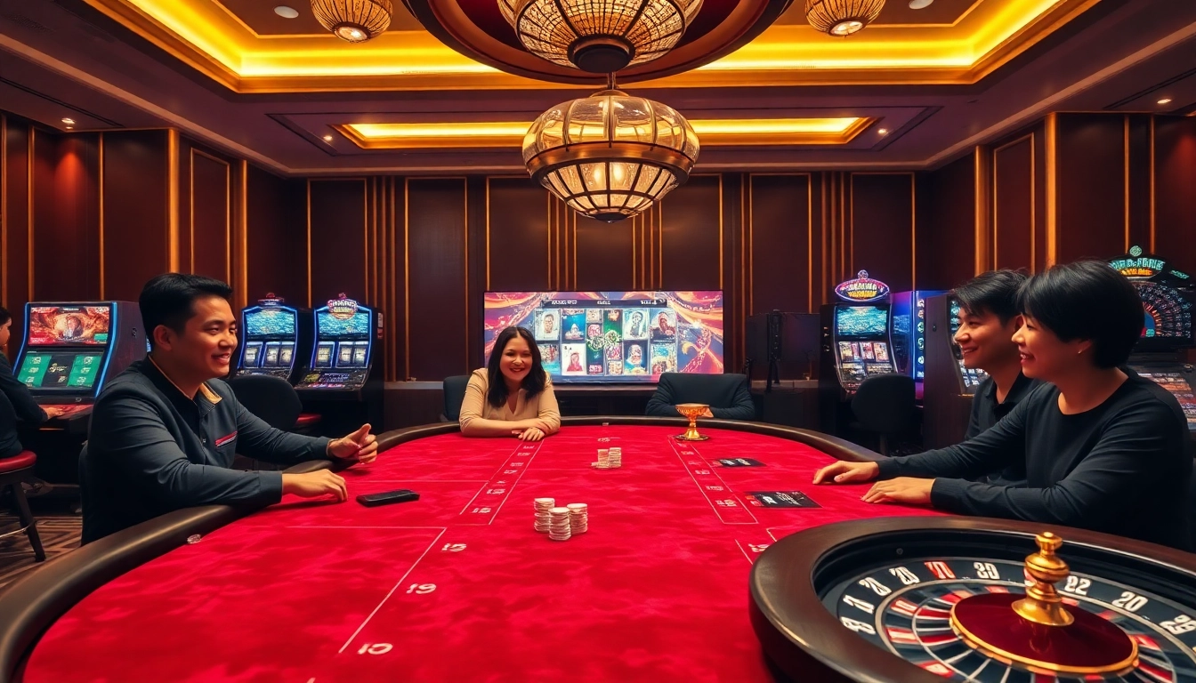 Engaging scene of eager players at nhà cái C168, showcasing vibrant gaming tables and excitement.
