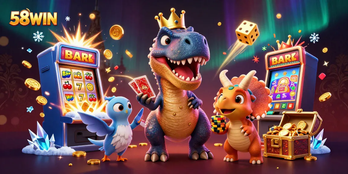 Engage in thrilling gameplay at 58WIN with a T-Rex and friends amidst vibrant casino action.