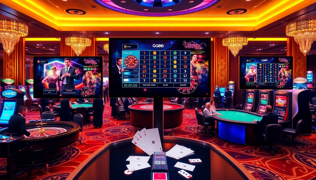 Engage in thrilling online gambling with a sleek gg88 login interface surrounded by luxurious casino visuals.