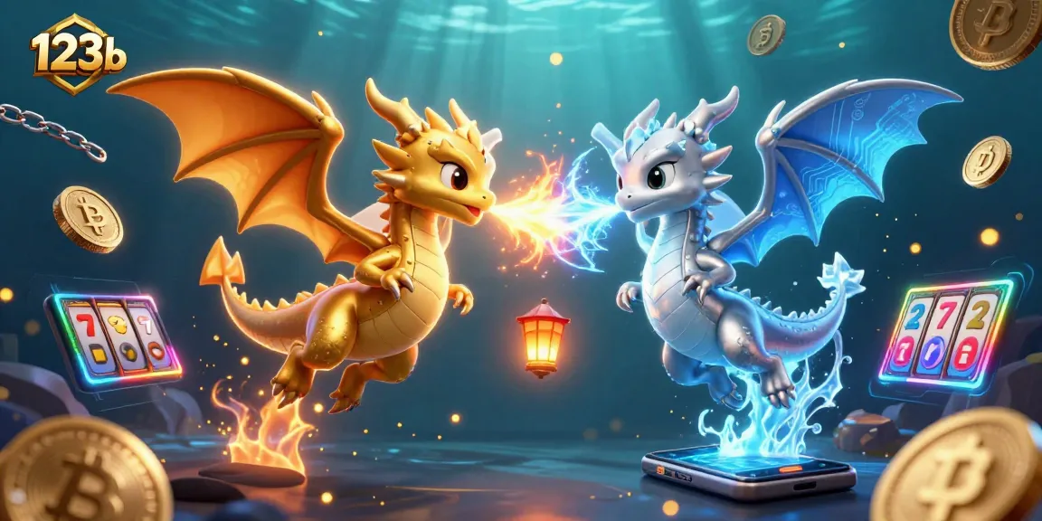 Experience thrilling gaming action with 123b in a vibrant 3D casino illustration featuring dragons.