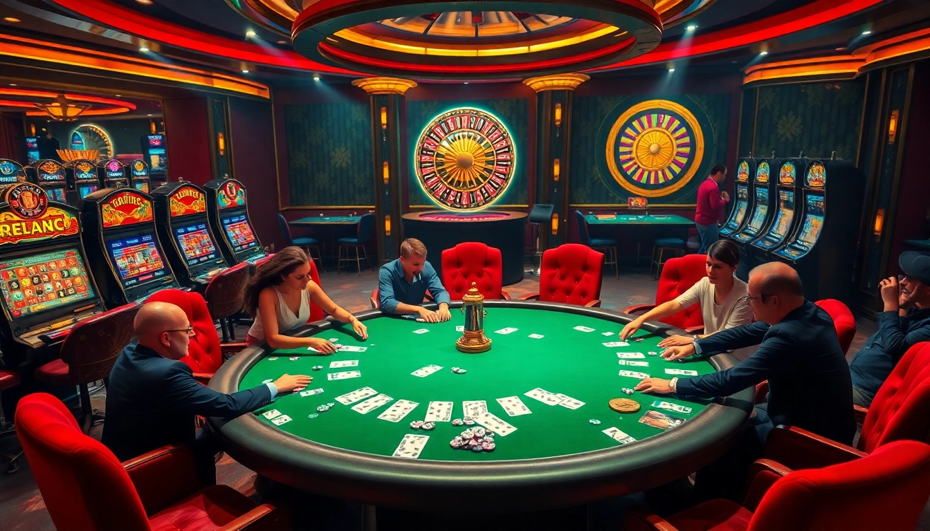 Engaged players experiencing lucky88 at a vibrant casino poker table.
