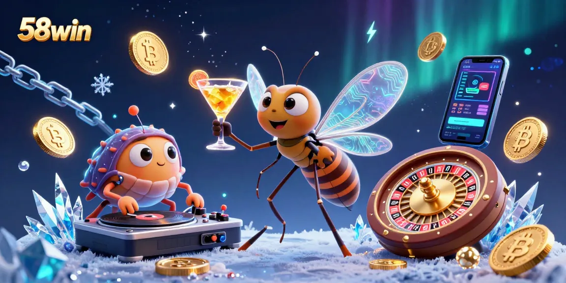 Engage with 58win’s vibrant casino experience showcasing 3D characters, crypto elements, and dynamic visuals.