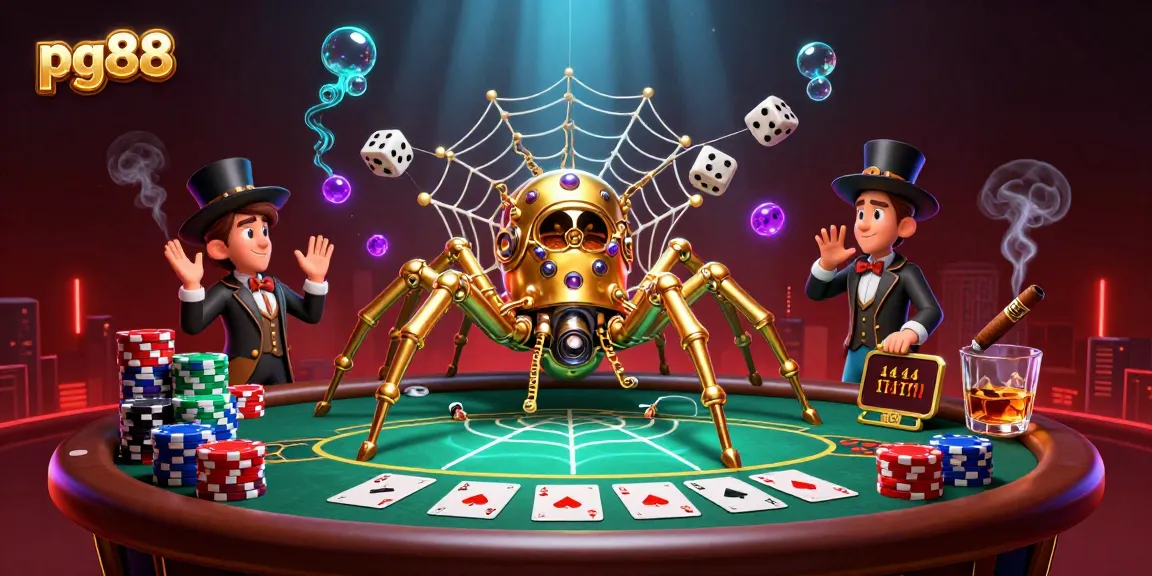 Experience exciting gameplay at pg88 with unique elements like poker tables, golden spider, and rich casino visuals.