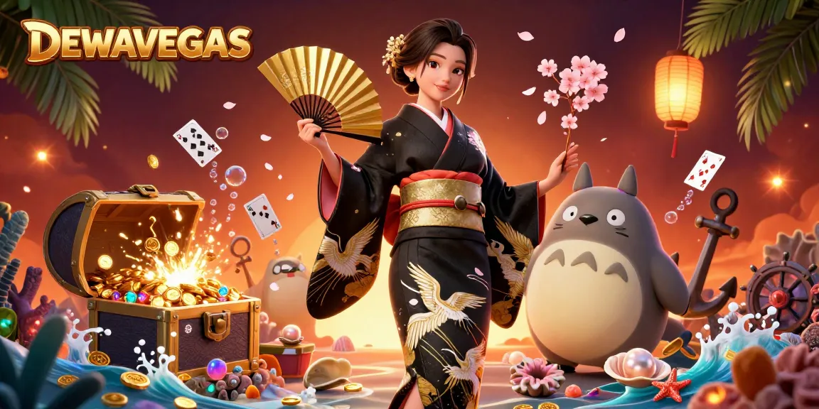 DEWAVEGAS promotes immersive casino gaming with vibrant characters and rich graphics in a dynamic scene.