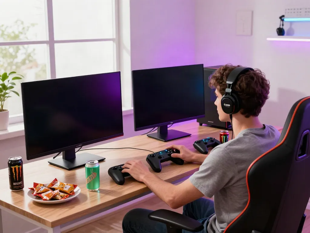 Exciting gaming atmosphere with thrillers at https://fabet.com.mx/, showcasing a player in a vibrant living room setup.
