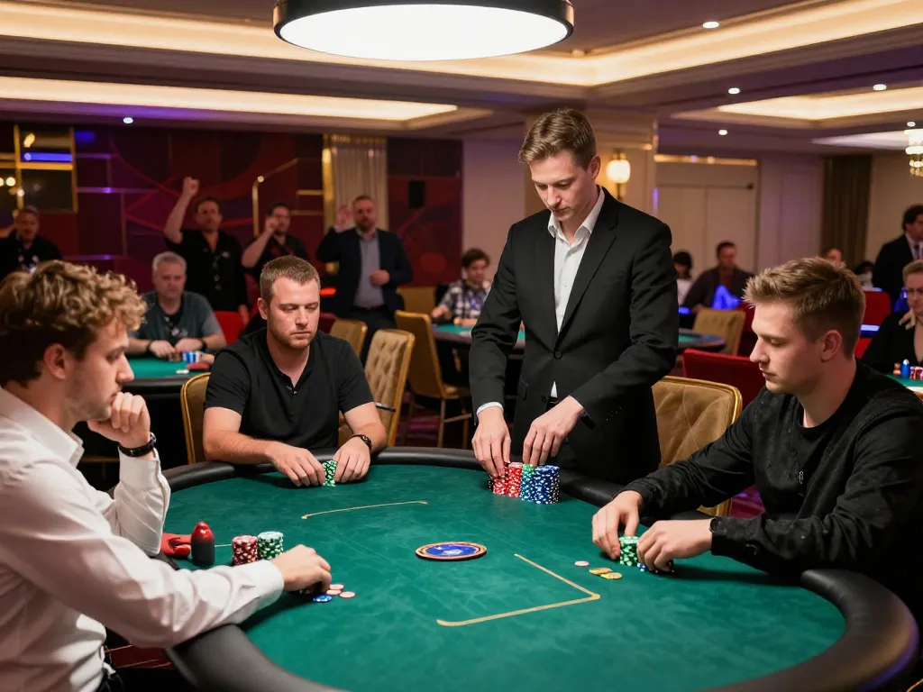 Intense poker action at QQ 88's thrilling live tournament, capturing players' focus and strategic gameplay.