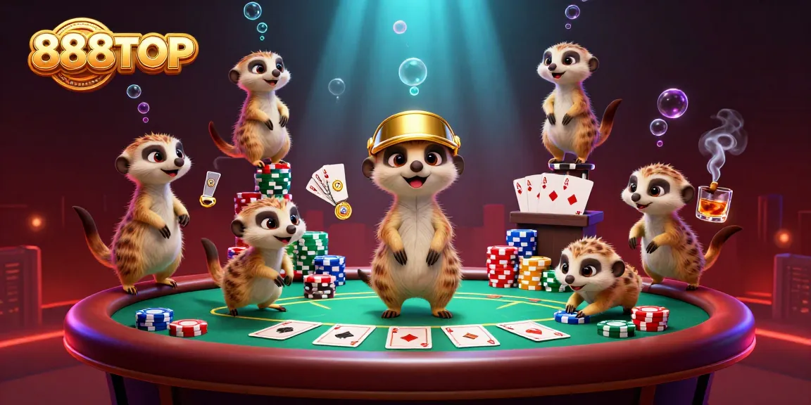 Experience thrilling gameplay at 888TOP with meerkats running a vibrant casino operation.
