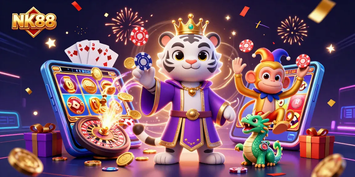 Experience thrilling slots and games with NK88, featuring vibrant 3D characters and dynamic visuals.