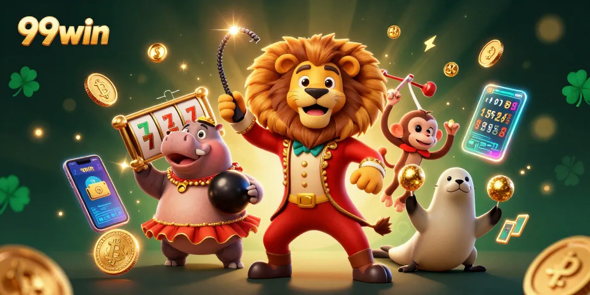 Experience vibrant casino excitement with 99win's colorful 3D characters and game elements.