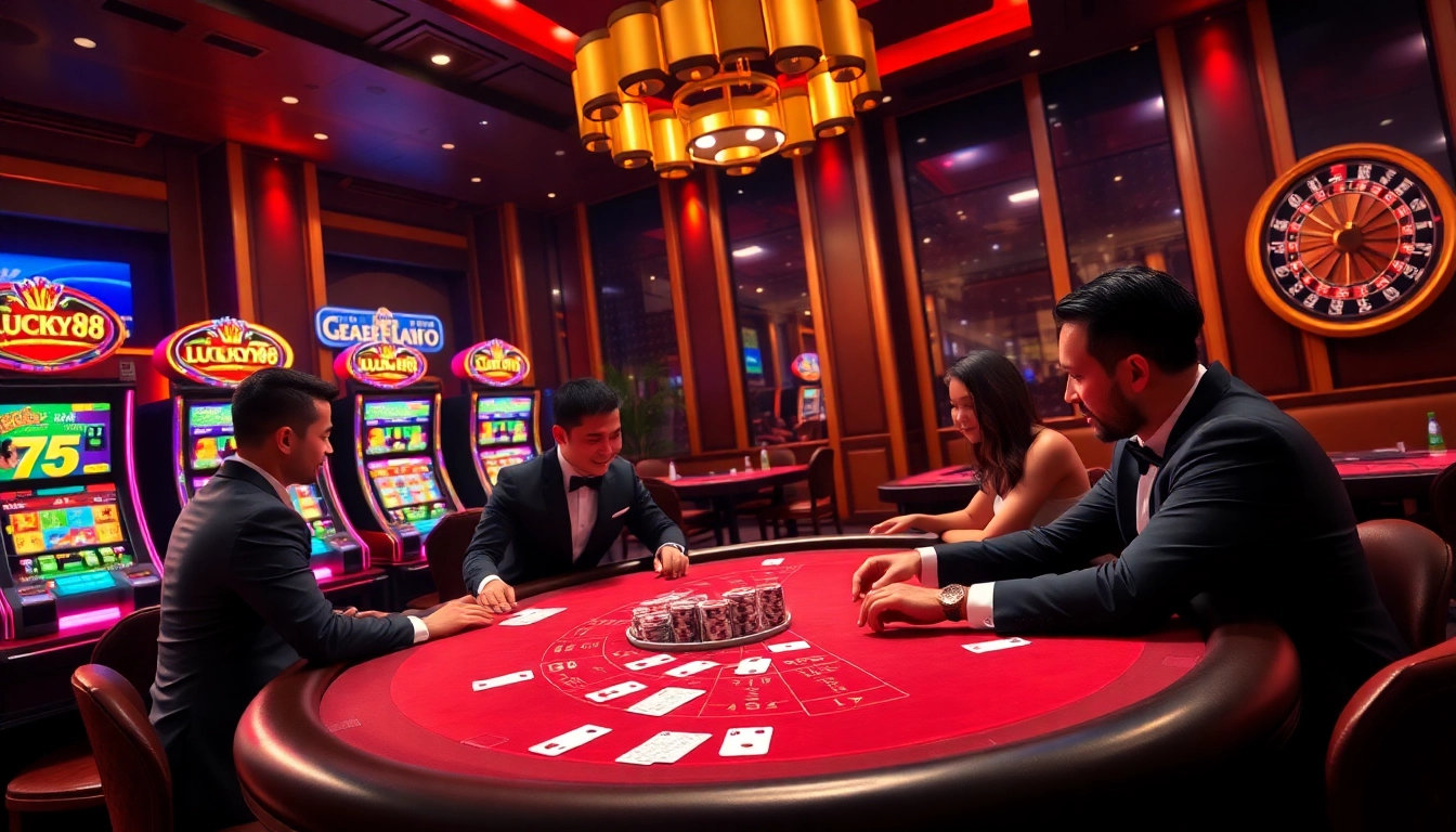 Experience the excitement of Nhà cái LUCKY88 with vibrant casino elements and engaging players.