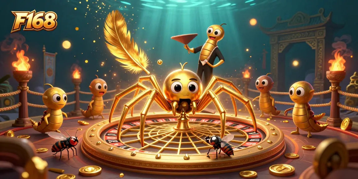Spin the F168 roulette wheel in this vibrant casino illustration filled with gold coins and dynamic elements.