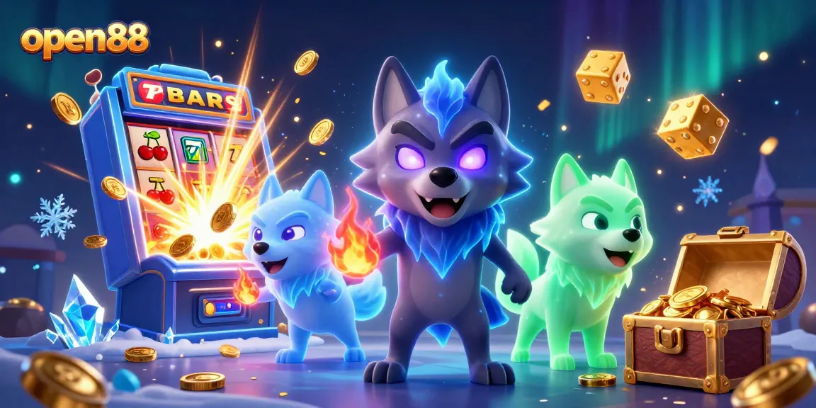open88 gaming scene showcasing a spectral wolf leader and casino symbols in a vivid illustration