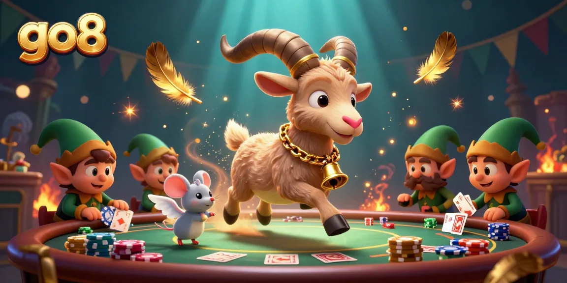 Spin the reels and win big with go8 at a stunning 3D casino illustration featuring Krampus and lively characters.