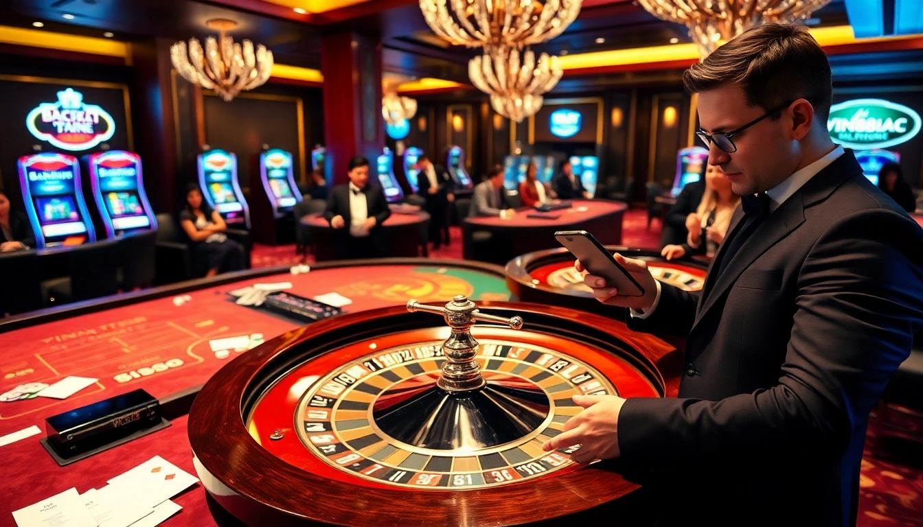 Players enjoying high-stakes games at Vin88ac, featuring thrilling casino tables and vibrant gaming interfaces.