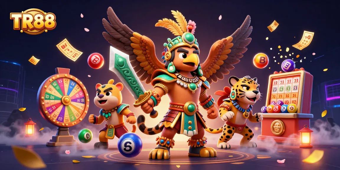 Experience the excitement of TR88 with warriors, dynamic gaming elements, and vibrant illustrations