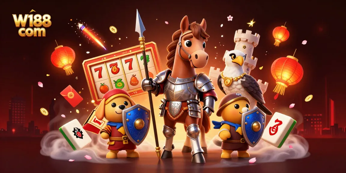 Experience the excitement of W188 com with a vibrant casino-themed illustration showcasing thrilling gameplay elements.