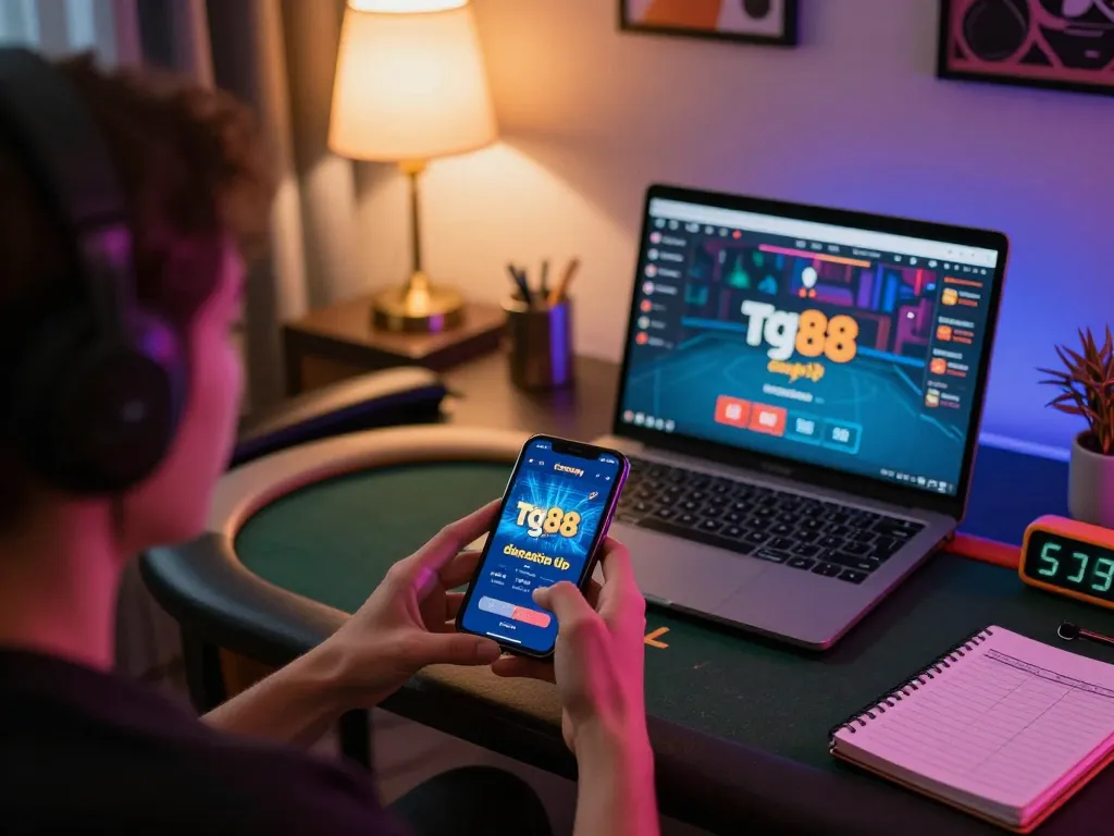 Engage with tg88 đăng nhập on a smartphone, showcasing online gaming setup with strategic elements.