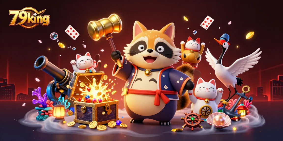 Immerse yourself in the vibrant world of 79king with a joyful tanuki, lucky charms, and exciting casino elements.