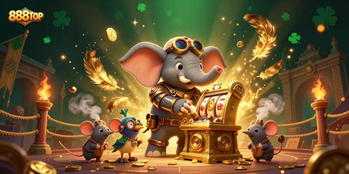 Experience thrilling action at 888TOP with a steampunk elephant engaging in slot machine excitement.