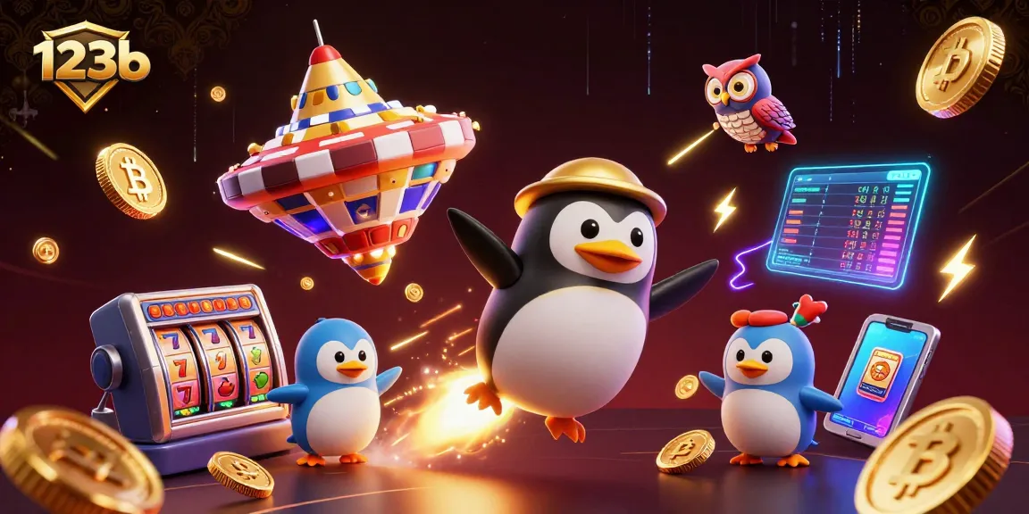 Experience thrilling gaming with 123b’s rocket-powered penguin and vibrant elements in space.