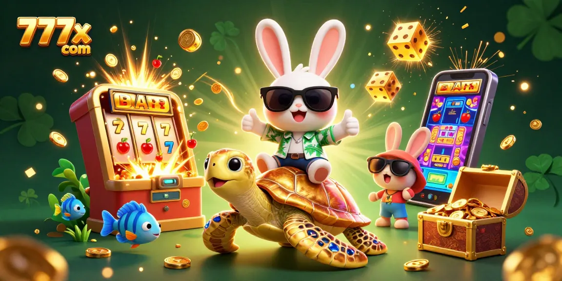 Immerse in vibrant jackpot excitement at 777x com with a lucky rabbit and golden sea turtle.
